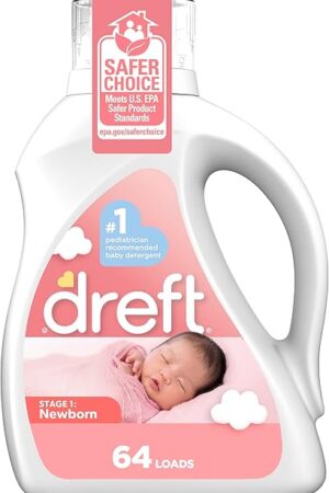 Dreft Stage 1: Newborn Hypoallergenic Liquid Baby Laundry Detergent (HE), Natural for Baby, Newborn, or Infant, 92 Oz (64 loads), Packaging may vary