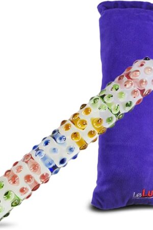 LeLuv Dildo 7" Rainbow Beaded Glass Wand with Premium Padded Pouch