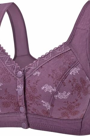 Floral Secrets Comfort Rose Bra, Front Closure Lace Comfy No Wire Bras Push Up Wire-Free & Seamless Bra