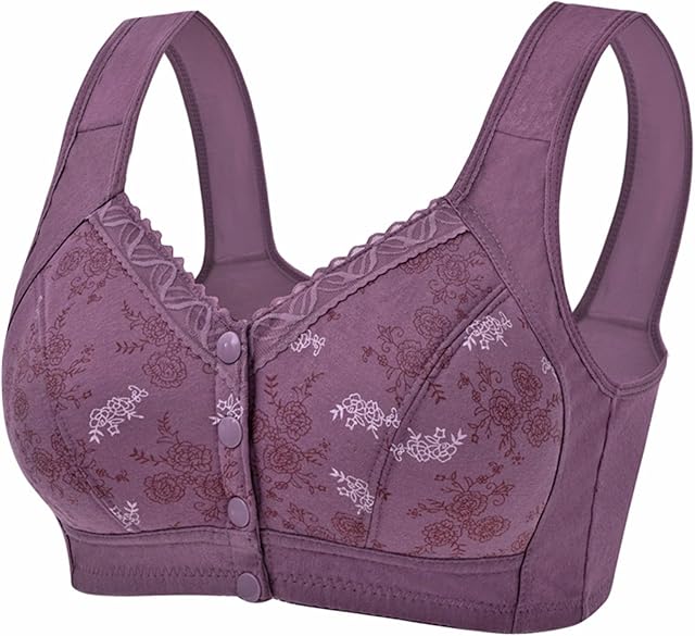 Floral Secrets Comfort Rose Bra, Front Closure Lace Comfy No Wire Bras Push Up Wire-Free & Seamless Bra