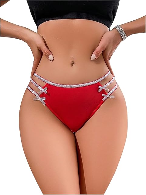 Women's Sexy Glitter Cut Out Underwear Briefs Bow Mid Rise Lingerie Panties