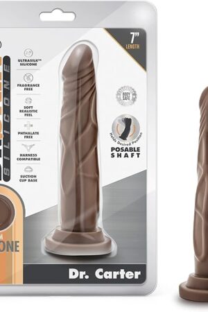 Blush Novelties - Blush Dr. Carter 7 Inch Platinum Cured Purio Silicone Dildo - Soft Realistic 1.5"" Poseable Shaft - Ultrasilk - StrapOn Compatible Suction Cup for Hands Free Play - Men Women - Mocha"
