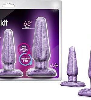 Blush Novelties B Yours Anal Trainer Kit Three Sizes Tapered Head Beginners Butt Plug Sex Toy for Men Couples Women Purple Swirl