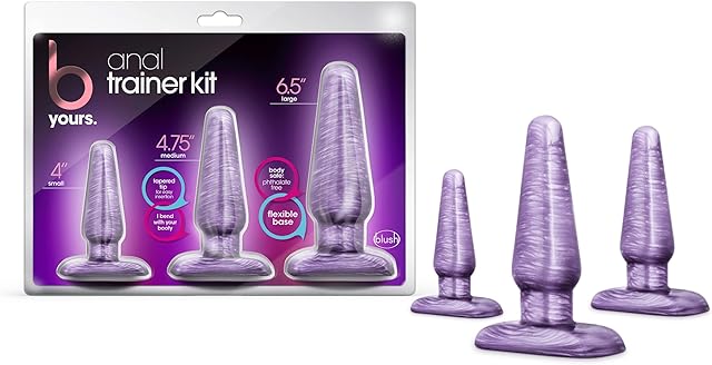 Blush Novelties B Yours Anal Trainer Kit Three Sizes Tapered Head Beginners Butt Plug Sex Toy for Men Couples Women Purple Swirl