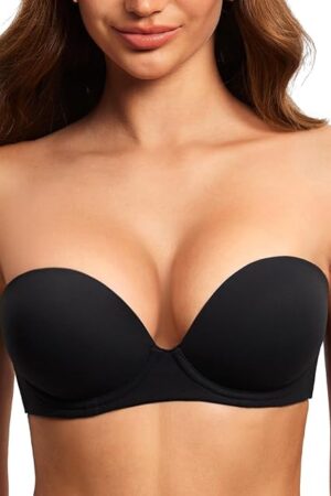 Women's Strapless Push Up Bra Padded Plunge Underwire Plus Size Bras Add 1 Cup