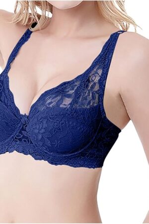 Women's Sexy Lace Push Up Bra Embroidery Mesh Sheer Balconette See Through Bralettes Unlined Underwire Everyday Bras
