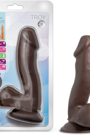 Blush Novelties Au Naturel Troy Realistic 6 Inch Suction Cup Harness Compatible FlexiShaft Sensa Feel Dildo Sex Toy for Men Women Couples Chocolate