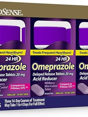 GoodSense Omeprazole, Compare to Prilosec, Delayed Release Tablets 20 mg, Acid Reducer, Wildberry Mint Coated Tablet, 42 Count