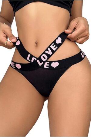 Women's Cut Out Criss Cross Letter Print Underwear Sexy Seamless Panties