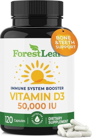 ForestLeaf Vitamin D3 50,000 IU | VIT D - VIT D3 Vitamin D Supplement for Women and Men | Bone Health, Teeth, Immune Support | Easy to Swallow Pills | High Potency WEEKLY Dose, 2-Year Supply, 120 Caps