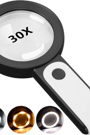 JMH Magnifying Glass with Light, 30X Handheld Large 18LED Cold and Warm Light with 3 Modes, Illuminated Magnifier for Seniors Reading, Inspection, Coins, Jewelry, Exploring