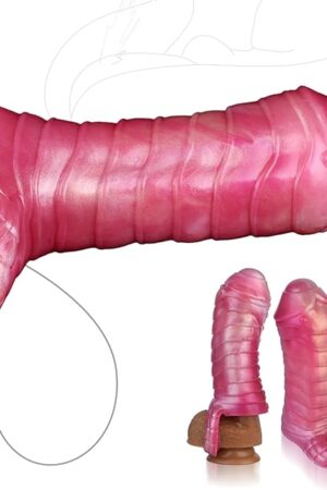 6.1 inch Ejaculation Delay Big Enlargement Penis Sleeve, Pink Soft Silicone Monster Dildo Grith Extender Sleeve with Penis Ring for Men Couples (Pink)