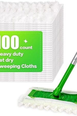 Heavy Duty Dry Sweeping Cloths Compatible with Sweeper Mop, Microfiber Duster Mop Pads Refills for Cleaning Hardwood Floor Dust and Pet Hair, Disposable (100)