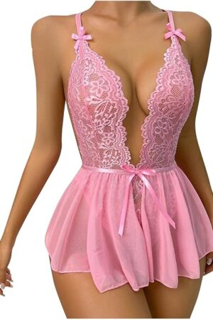 Bodysuit for Women Sexy Naughty Sex Deep V Neck Slutty Sheer Mesh Lingerie Bodysuit Babydoll Nightwear Clubwears