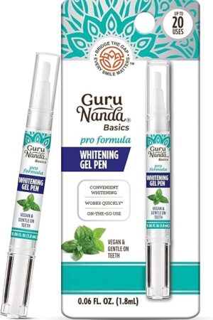 GuruNanda Teeth Whitening Pen,(0.06 fl oz)-20 Uses, Vegan & Gentle on Teeth Pro Formula - Hydrogen Peroxide Whitening Gel Pen, Cruelty-free, Mint Flavor