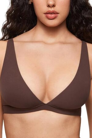 Women's Inbarely Soft Plunge Bralette - Deep V Unlined Triangle No Padding No Underwire Sexy Comfort Sleep Bra