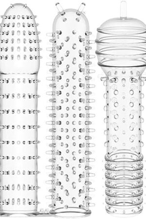 5pcs Transparent Threaded mace Condom Male Condom Adult Lock fine Ring Extended Sleeve Crystal Sleeve E35211