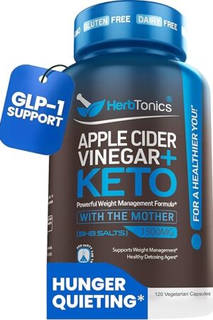 Herbtonics Apple Cider Vinegar with Keto BHB Salts - GLP-1 Support Supplement | Keto Diet Pills for Women & Men | Supports Appetite & Metabolic Function | 120 Keto ACV Capsules