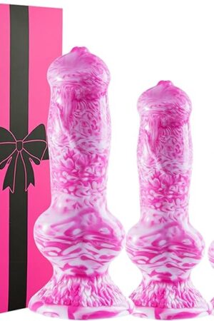 3 Pcs Silicone Animal Dog Knot Dildos Set (7'' 8'' 10''), Thick Big Wolf G-Spot Dildo Suction Cup Anal Training Set, Fantasy Canine Anal Plug Prostate Penis Dildo Strap On Sex Toy for Women Men Pink