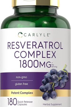 Carlyle Resveratrol Supplement 1800mg | 180 Capsules | Non-GMO & Gluten Free | Potent Complex