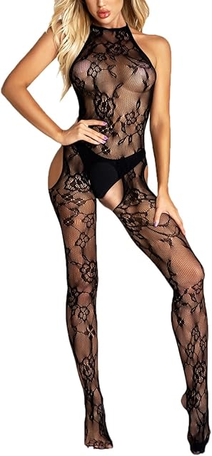 Women's Lingerie Fishnet Bodystocking Glitter Crystal Tight High Sexy Mesh Full Body Stockings Babydoll Teddy Off The Shoulder Long Sleeve Bodysuits