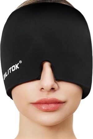 EXQUISLIFE Migraine Headache Relief Cap, Gel Ice Head Wrap, Hot and Cold Therapy, Headache Eyes Mask for Sinus, Puffy Eyes, Tension and Stress Relief (Black)