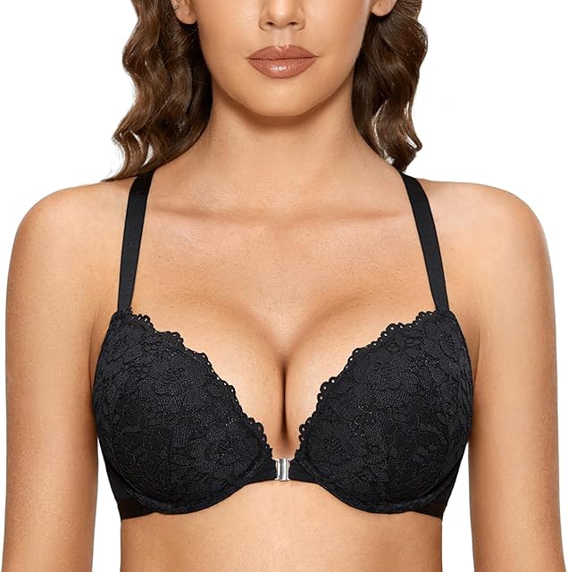 Women's Push Up Bra Racerback Front Closure Bras Lace Padded Underwire Plunge Floral