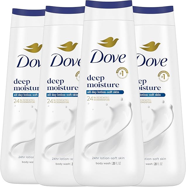 Dove Body Wash with Natural Nourishers for Instantly Soft Skin and Lasting Nourishment Deep Moisture Cleanser That Effectively Washes Away Bacteria While Nourishing Your Skin 20 oz (Pack of 4)