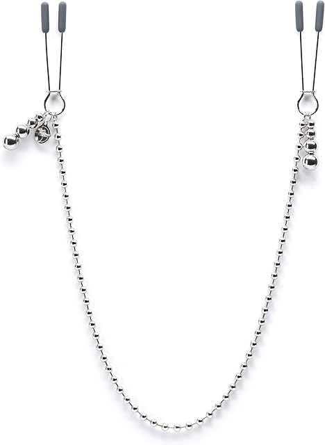 Fifty Shades of Grey at My Mercy Nipple Clamps - 27g Weighted Nipples Clamps with Chain - Silicone Covered Tips for Stimulation - Includes Satin Bag - Silver