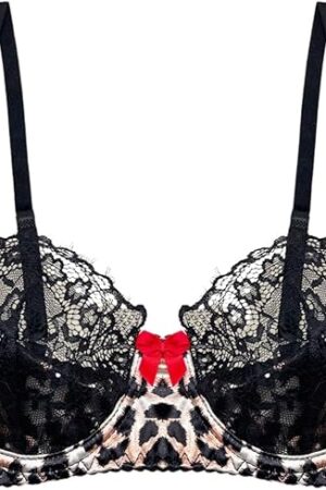 Women's Lace Leopard Print Push Up Bras Underwear Vintage Underwire Bra Lingerie