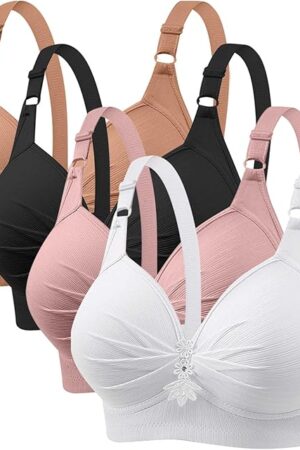 4 Pack Bras for Women 2024 Full Support No Underwire Seamless Wireless Breathable Everyday Bras Plus Size Push Up Bra