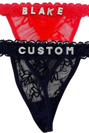 Custom Thongs Personalized lingerie Customized Lace Underwear Panties with Rhinestone Shiny Letter Name for Women Girlfriend