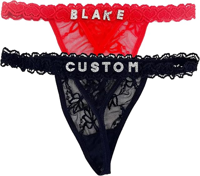 Custom Thongs Personalized lingerie Customized Lace Underwear Panties with Rhinestone Shiny Letter Name for Women Girlfriend