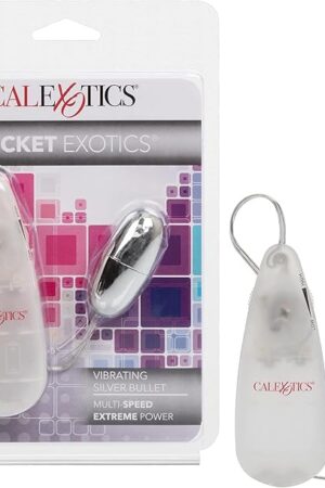 CalExotics Pocket Exotics Vibrating Silver Bullet Vibrator, Powerful Multiple Speed and Easy Controller, Adult Sex Toy SE-1105-05-2