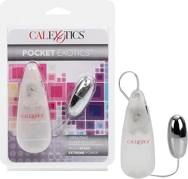 CalExotics Pocket Exotics Vibrating Silver Bullet Vibrator, Powerful Multiple Speed and Easy Controller, Adult Sex Toy SE-1105-05-2