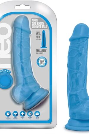 Blush Novelties Neo - 75 Inch Realistic Sensa Feel Dual Density Ultra Soft Realistic Dildo - Suction Cup Strapon Harness Compatible - 15 Inch Thick Sex Toy for Men Women - Neon Blue