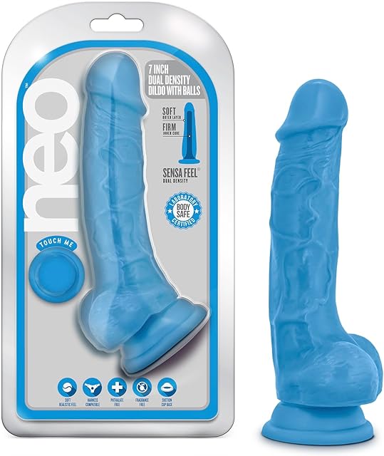 Blush Novelties Neo - 75 Inch Realistic Sensa Feel Dual Density Ultra Soft Realistic Dildo - Suction Cup Strapon Harness Compatible - 15 Inch Thick Sex Toy for Men Women - Neon Blue