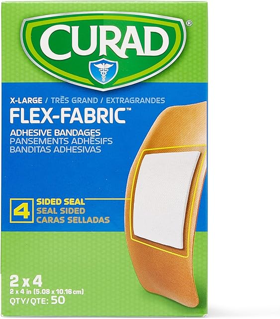 CURAD Flex-Fabric Adhesive Bandages, X-Large 2x4, 50 Count