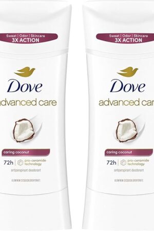 Dove Advanced Care Antiperspirant Caring Coconut, 2 Count Deodorant Stick for Women, for 48 Hour Protection And Soft And Comfortable Underarms, 26 oz