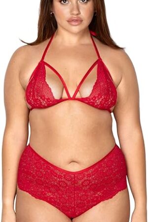 womens Bralette and Crotchless Panty Lingerie Set