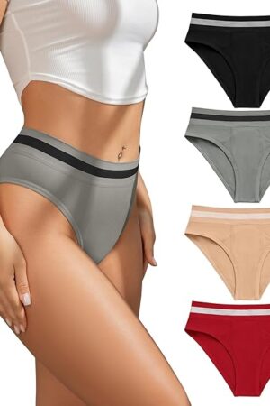 High Wasited Underwear for Women So Stretchy Comfy Cheeky Panties High Rise Bikini Underwear Workout Pack