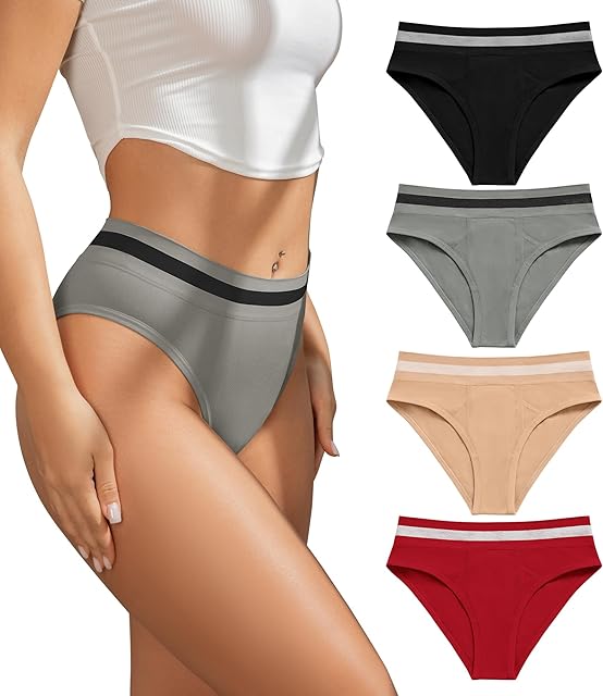 High Wasited Underwear for Women So Stretchy Comfy Cheeky Panties High Rise Bikini Underwear Workout Pack