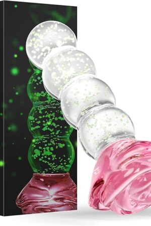 Anal Beads Glass Butt Plug - Glass Dildo Glow in The Dark Rose Anal Plug, Rose Dildo Sex Toy for Prostate G Spot Stimulation, Adult Sex Toys for Men Women Lesbian Couples