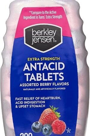 berkley jensen Extra Strength Antacid Tablets Chewable - 750mg Calcium Carbonate Antacids for Heartburn, Acid Indigestion, Upset Stomach Relief - Assorted Berry Flavor - 200 Count (Pack of 1)