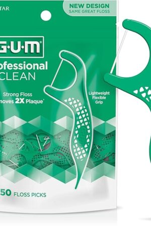 GUM Professional Clean Floss Picks - Extra Strong Shred-Resistant Floss, Easy Grip Handle - Dental Flossers for Adults - Fresh Mint Flavor, 150 Count