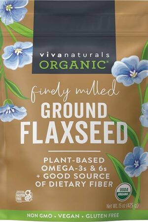 Viva Naturals Organic Ground Flaxseed - Premium Quality Plant-Based Protein and Vegan Omega-3 with Fiber, Perfect for Smoothies, Finely Milled Flax seeds Organic - 15 oz Flax Seed Ground (425 g)