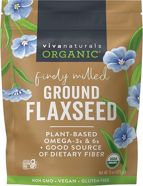 Viva Naturals Organic Ground Flaxseed - Premium Quality Plant-Based Protein and Vegan Omega-3 with Fiber, Perfect for Smoothies, Finely Milled Flax seeds Organic - 15 oz Flax Seed Ground (425 g)