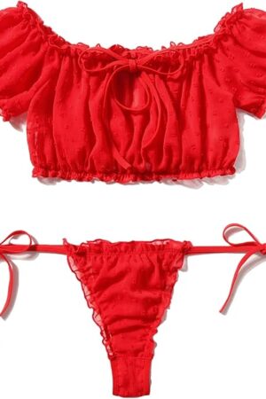 Bra and Panty Set Ruffle Lingerie Set Mesh Babydoll Chemise