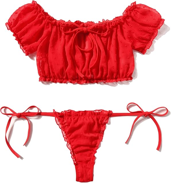 Bra and Panty Set Ruffle Lingerie Set Mesh Babydoll Chemise