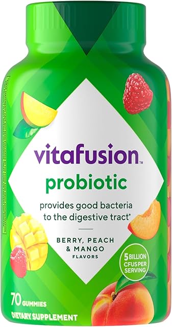 Vitafusion Probiotic Gummy Supplements, Raspberry, Peach and Mango Flavors, Probiotic Nutritional Supplements with 5 Billion CFUs, America?s Number 1 Gummy Vitamin Brand, 35 Day Supply, 70 Count